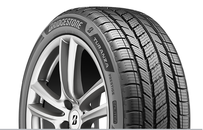 Closeup of a Bridgestone Turanza QuietTrack tire