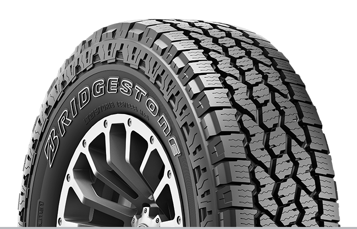 Closeup of a Bridgestone Dueler tire