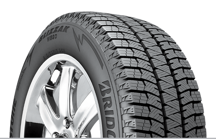 Closeup of a Bridgestone Blizzak tire