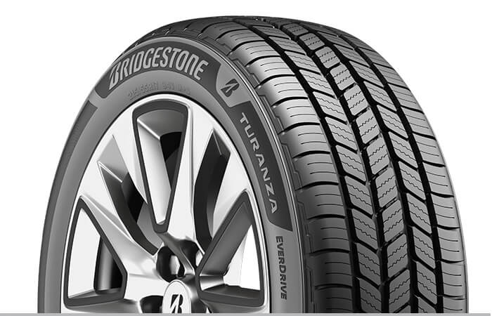 Closeup of a Bridgestone Turanza EverDrive tire